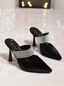 Women's High Heel with Rhinestone Decor, Glitter Decorated Sandals, Fashionable All-Season Design, Ideal Gift for Parties, Holidays, Christmas, Halloween
