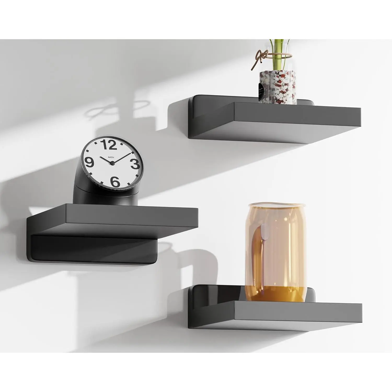 Small Floating Shelves Mini Shelves Hanging Display 5 Inch Wall Shelf for Bathroom Livingroom Bedroom,3 Pack, with 2 Types of Installation,  for Room Decor