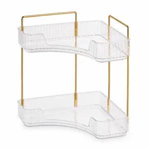 Corner Bathroom Organizer Countertop - 2-Tier Luxury Perfume Tray & Vanity Makeup Organizer, Aesthetic Cosmetic Storage Shelf, Space Saving Corner Shelf for Dresser, Bathroom Vanity, Counter