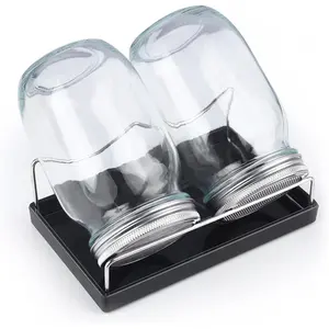 Sprouting Jar Kit-2 Wide Mouth Quart Mason Jars with 316 Stainless Steel Screen Sprout Lids,Melamine Tray,Stand and Canning Brush | Seed Sprouter Set for Growing Broccoli, Alfalfa, Mung Bean (Black)