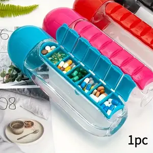 [Vibrant Pill Organizer] 2-in-1 Portable Water Bottle & Pill Organizer, 1pc Clear PPSU Plastic with Colorful Lids, 7-Day Compartment for Outdoor Adventures, Travel, and Daily Medication Storage, Secure Lid Feature, Medicine Organizer, Supplement Organizer