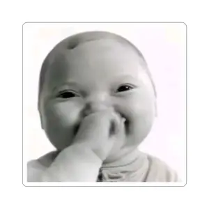 AI Smiling Baby Sticker - Glossy Kiss-Cut Vinyl with High-Contrast Candid Portrait for Laptops & Journals - Durable 100% Vinyl with Acrylic Adhesive - Available in White or Transparent Backgrounds