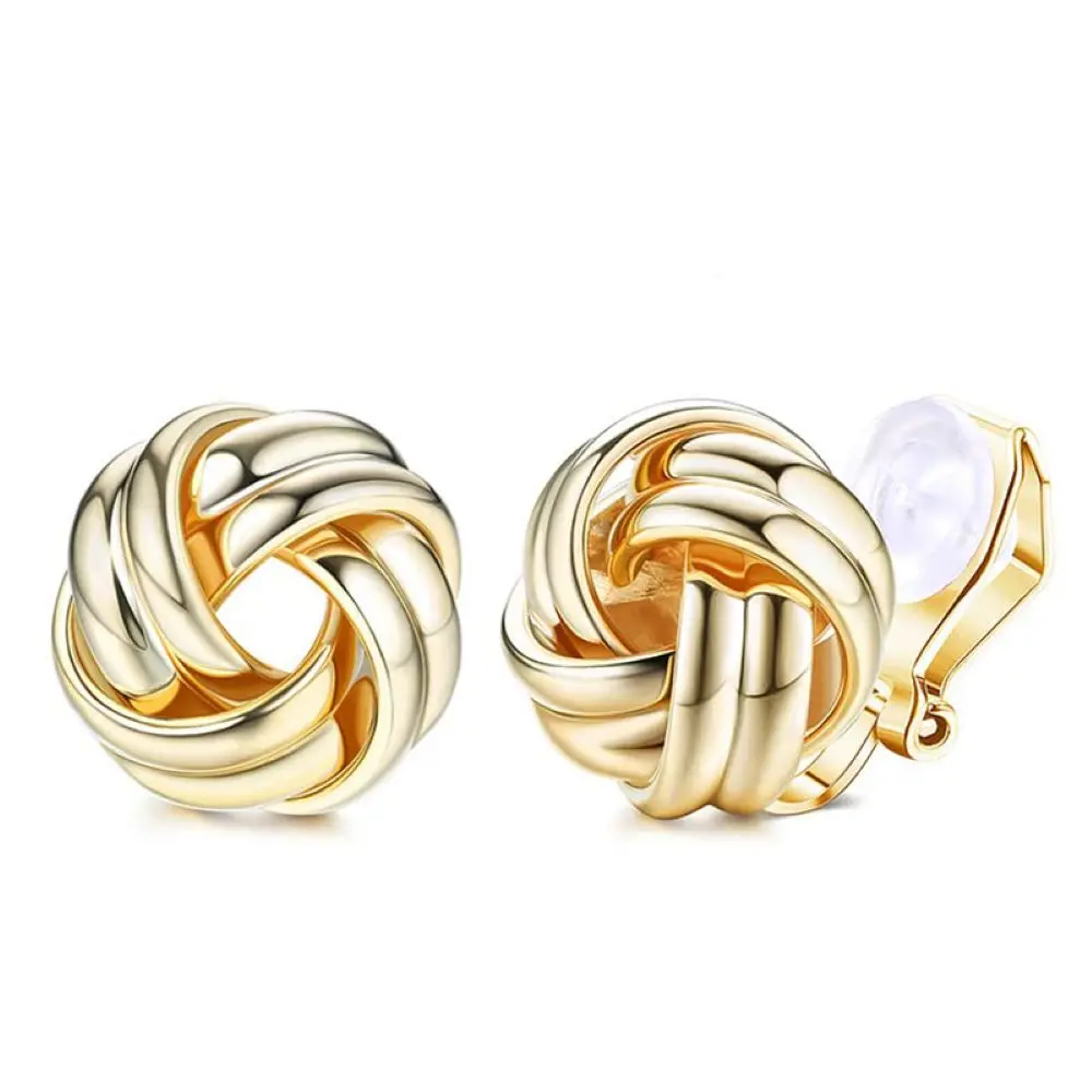Gold Twisted Knot Clip On Stud Earrings