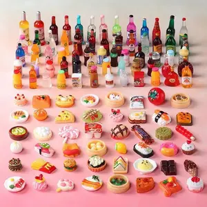Random Miniature Food & Drink, 50pcs/set Mixed Resin Miniature Food & Drink, Miniature Food & Drink for Kitchen Decoration, Home Decor, Play Kitchen Accessories