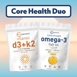 Micro Ingredients Core Health Duo: Vitamin D3 K2 5000IU 300sg + Triple Strength Omega 3 Fish Oil 240 sg