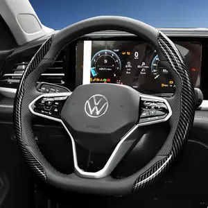 For Volkswagen Segmented Carbon Fiber Steering Wheel Cover Sporty Style Non-Slip Comfortable Grip 2-Piece/3-Piece Set Options Quick-Install Design All-Season Compatibility For Tiguan/Golf/T-Roc/Polo/Passat/Jetta/ID.3/ID.4/Atlas/Teramont/Taos/T-Cross/Taigo