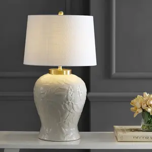 JONATHAN Y Regency Palm Leaf Ceramic/Metal Bohemian Cottage LED Table Lamp , for bedroom, living room, foyer, hallways, dining room, dorms