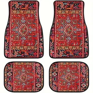 Car Floor Mats Set of 4 Boho Style Non-Slip Automotive Floor Mats, Durable Easy to Clean, Universal, Fit All-Weather for Car Trucks SUV Sedans, Fashionable Car Interior Decoration Accessories for Women & Men