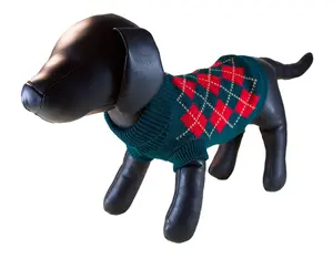 212 MAIN Large Size Cotton Green Argyle Print Turtleneck Dog Sweater, Pet Clothing, Warm, Machine Washable, Stylish