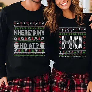 Funny Couple Ugly Christmas Sweater, Ho Sweater Humorous Couples Matching, Where's My Ho At Ugly Sweater, Fun Holiday Matching Sweater