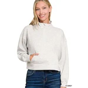 Zenana Scuba Half Zip Pullover With Kangaroo Pockets