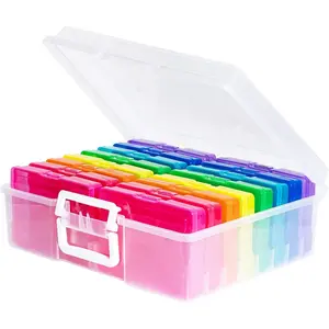 Transparent 4" x 6" Photo Cases and Clear Craft Keeper with Handle - 16 Inner Cases Plastic Storage Container Box (Multi-colored)