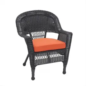 Jeco  Black Wicker Chair With Red Orange Cushion