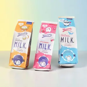 Kawaii Cartoon Milk Pencil Pouch, School Supplies for Students with Pens & Highlighters, Ideal for Happy Birthday Desk Setup