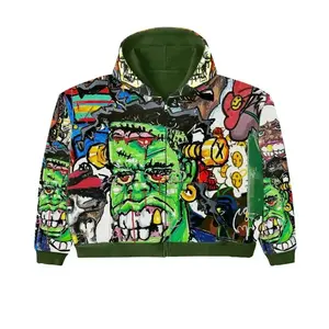 Custom shoulder stout full graffiti Printed sublimation Anime Graphic Hoodie Men's