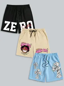 3-Pack Graphic Shorts Set | "ZERO Future", Cartoon Character & Paisley Cross Streetwear Shorts