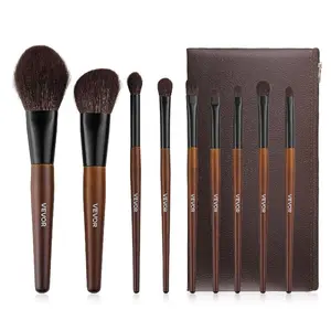 summervibes VEVOR 9-Piece Makeup Brush Set for Foundation Blending Eyeshadow, Professional Makeup Brush Kit with Soft Natural Wool Vegan Synthetic Bristles, Ergonomic Wood Handle, Travel-Friendly Storage Bag