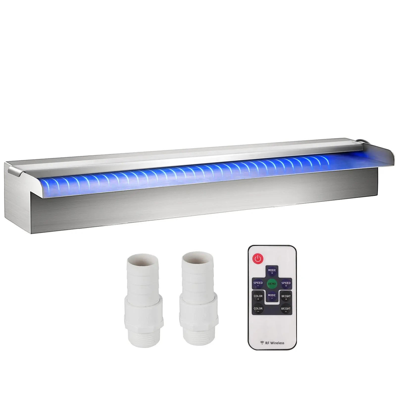 Pool Fountain Stainless Steel, Pool Waterfall 23.6" x 4.5" x 3.1"(W x D x H) with LED Strip Light, Waterfall Spillway Rectangular Garden Outdoor