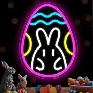Easter Eggs Neon Sign, USB Powered Easter Bunny Eggs Neon Sign, Easter Decorations, Neon Sign for Wall Window Room Decoration