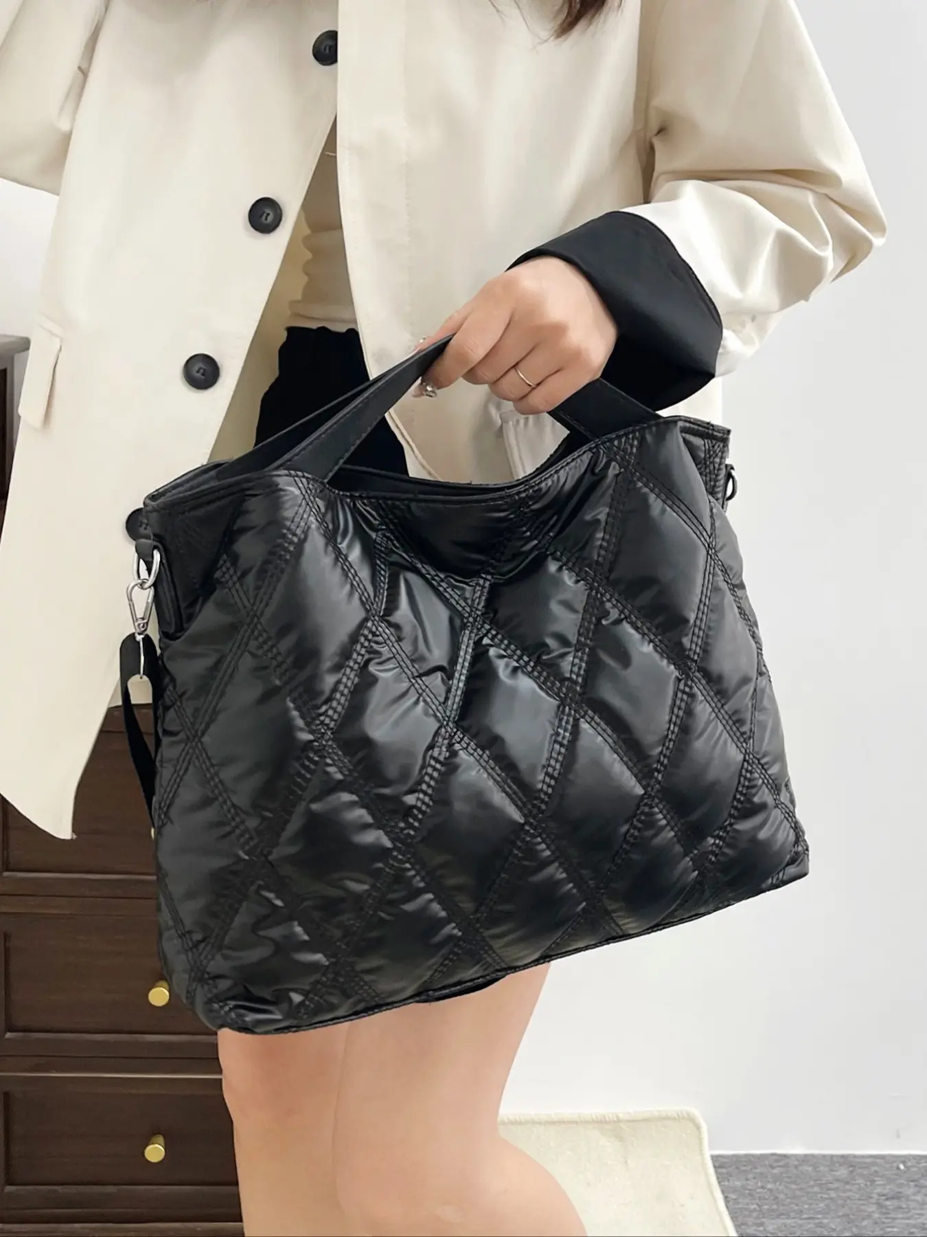DOVA_Soft Leather Tote Mesh Splice & Large Capacity Solve Storage Issues for Women Autumn Winter Commute & Travel