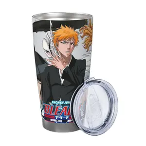Bleach Soul Reaper 20oz Stainless Steel Vacuum Flask Tumbler - Stylish Printed Ichigo Rukia Toshiro Mug with Lid, Reusable Insulated Drinkware for Road Trips, Gym, Fits Standard Car Cup Holders, Manga Art Gift