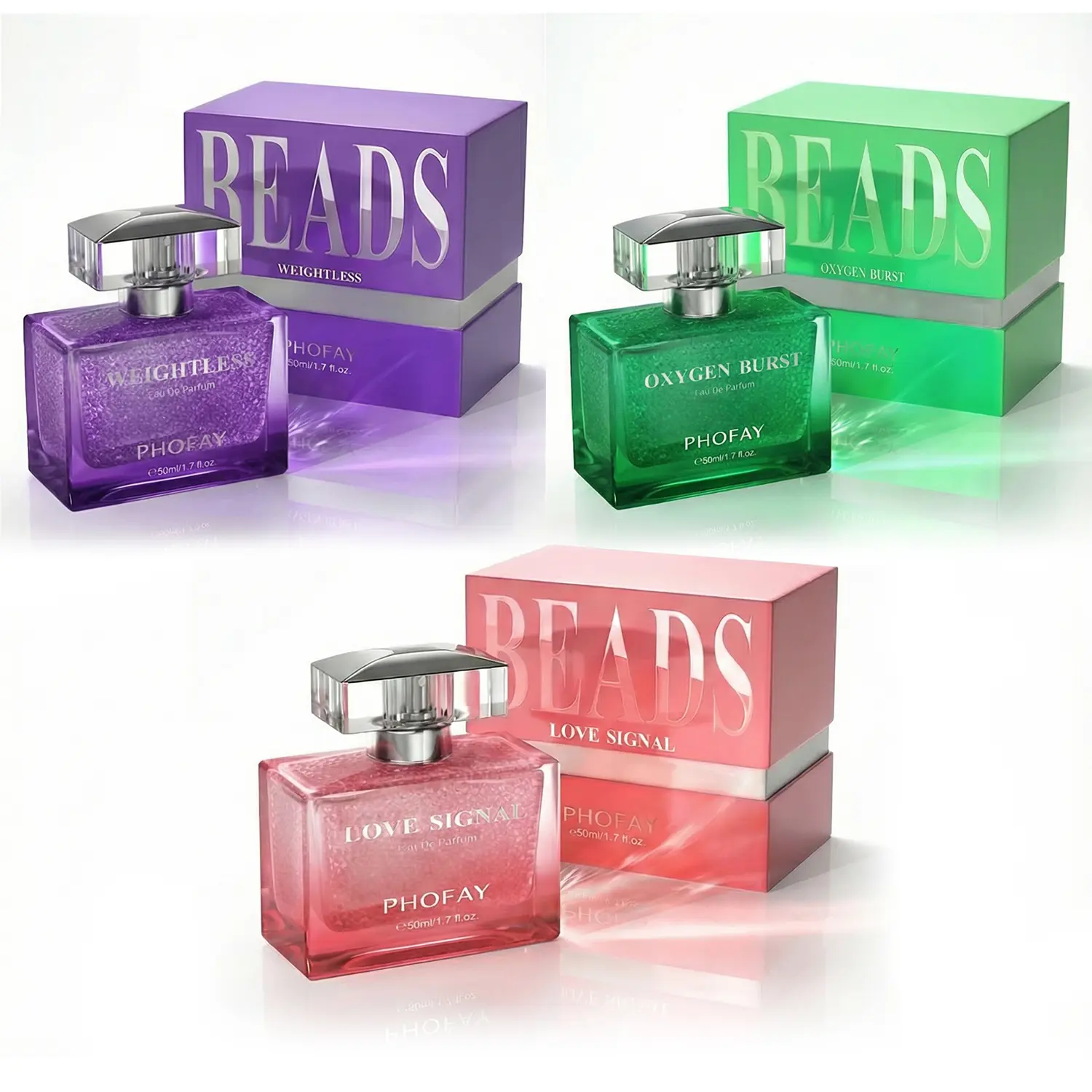 Under-$30 Gift-Perfect Valentine’s Day, Birthday, Anniversary and Holiday Gift, PHOFAY Beads Functional Capsule Perfume, 3×50 ml/1.7 fl oz (Love Signal + Oxygen Burst + Weightless), No Alcohol Added.