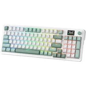 K719  Gasket Gaming Keyboard w/Hype Screen & Knob, 95  Mechanical Keyboard, Easy-Control 1.14'' TFT Info Display, 5-Layer Noise Dampening, Custom Linear , Jade Cloud Color