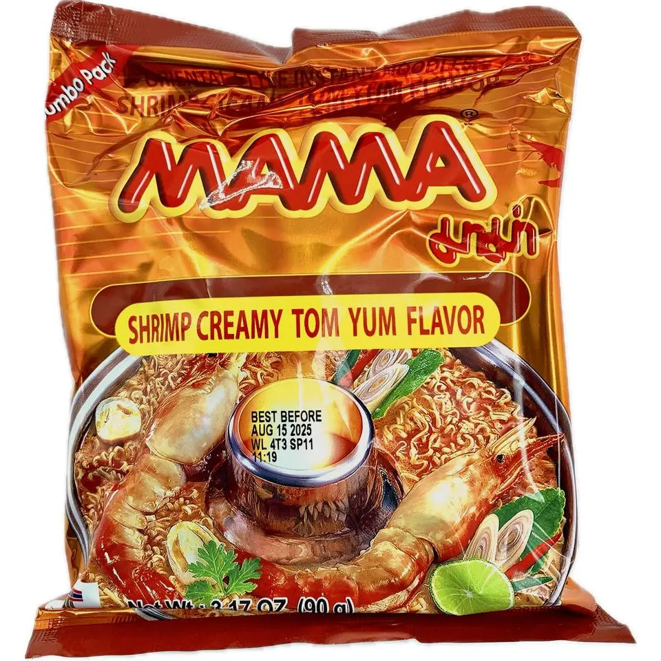 Mama 90g Thai Shrimp Tom Yum Asian Noodle Soups - Creamy, Savory, Sour, Spicy Pantry Food with Coconut, Chili, Lime, Ambient Instant Noodles, Asian Noodles