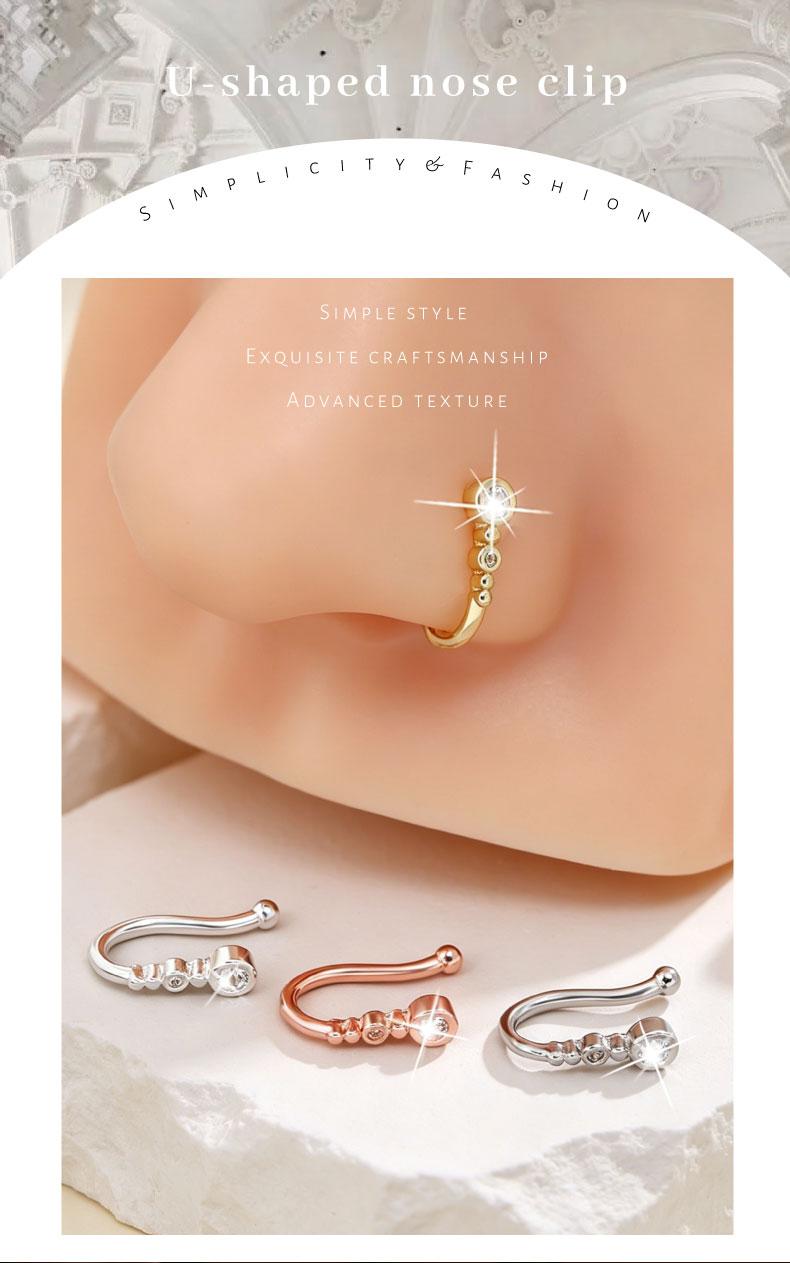 GGIRL 4pac/Set 18k Gold Plated U-Shaped Non-porous Nose Ring Set for Women Men Sparkning Dainty Simple Fashion Stainless Steel Noseclip Inset Synthetic Zirconia No Needle Punk Nose Piercing Jewelry Creative Gift Horseshoe No Piercing Nose Ring Set