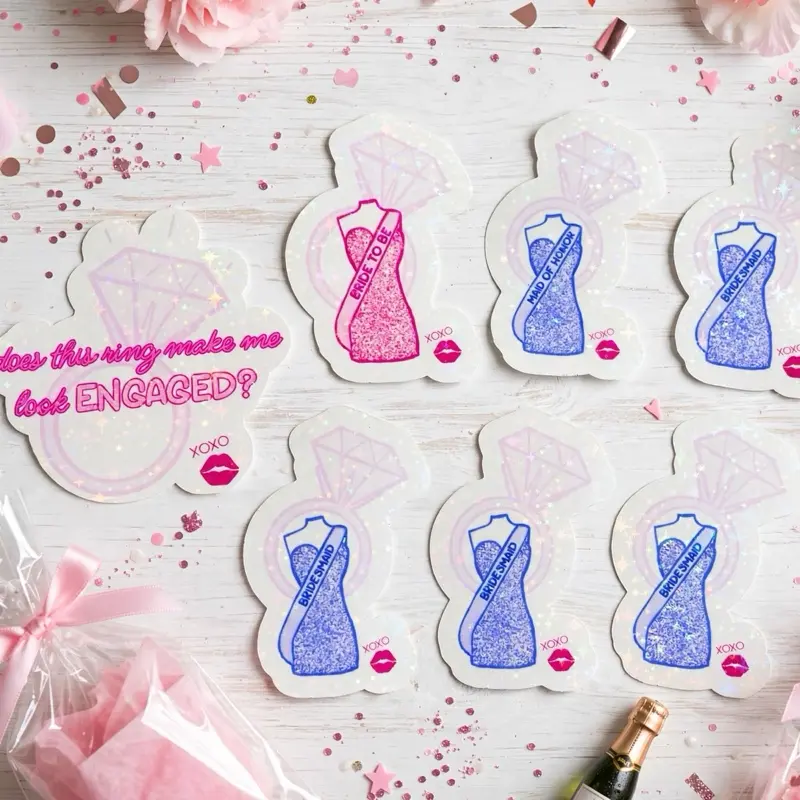 Bachelorette Series Holographic Stickers 7 Pack - Bride Sash Bridesmaid Maid of Honor - Handdrawn Original Artwork compliments