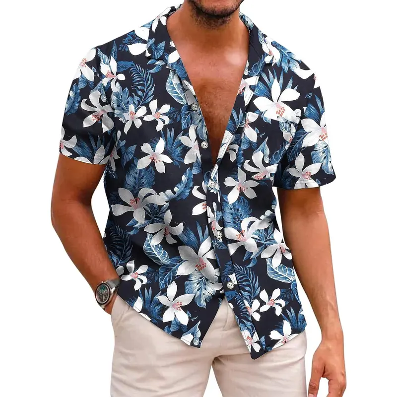 COOFANDY Mens Hawaiian Casual and Tropical Short Sleeve Beach Vacation Shirt Floral Collar Cotton Menswear Top Loose Top Loose Polyester Print Soft Sun