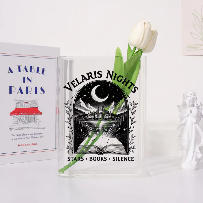 Velaris Night Acrylic Book Vase, Unique Gift, Literary Home Decor for Book Lovers