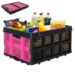 62L Portable Collapsible Storage Bins,Large Capacity Foldable Milk Crates,Heavy Duty Storage Container for Bethroom,Office,Outdoor,Warehouse,Garden,Toys,Foldable Utility Crates for Organizing and Cosmetic Storage（Pink/Purple/Blue/Red）