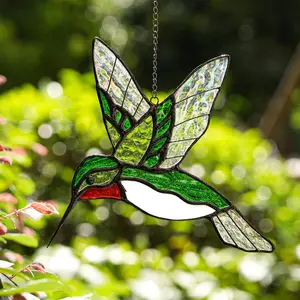Acrylic Stained Glass Green Hummingbird Suncatcher – Colorful Window Hanging, Garden Decor, Mother’s Day Gift