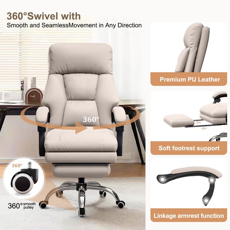 【Black Friday】Executive Office Chair with Foot Rest Comfortable High Back Computer Gaming Chairs Lumbar Support Ergonomic Home Office Desk Chairs Big and Tall PU leather Work Chair