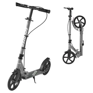 Summervibes VEVOR Kick Scooter for Kids Ages 8+, Teens Adults, 2-Wheel Toddler Scooter with Adjustable Height Handlebar, Wide Anti-Slip Deck, Foldable Lightweight Frame for Boys Girls up to 220 lbs, Gray