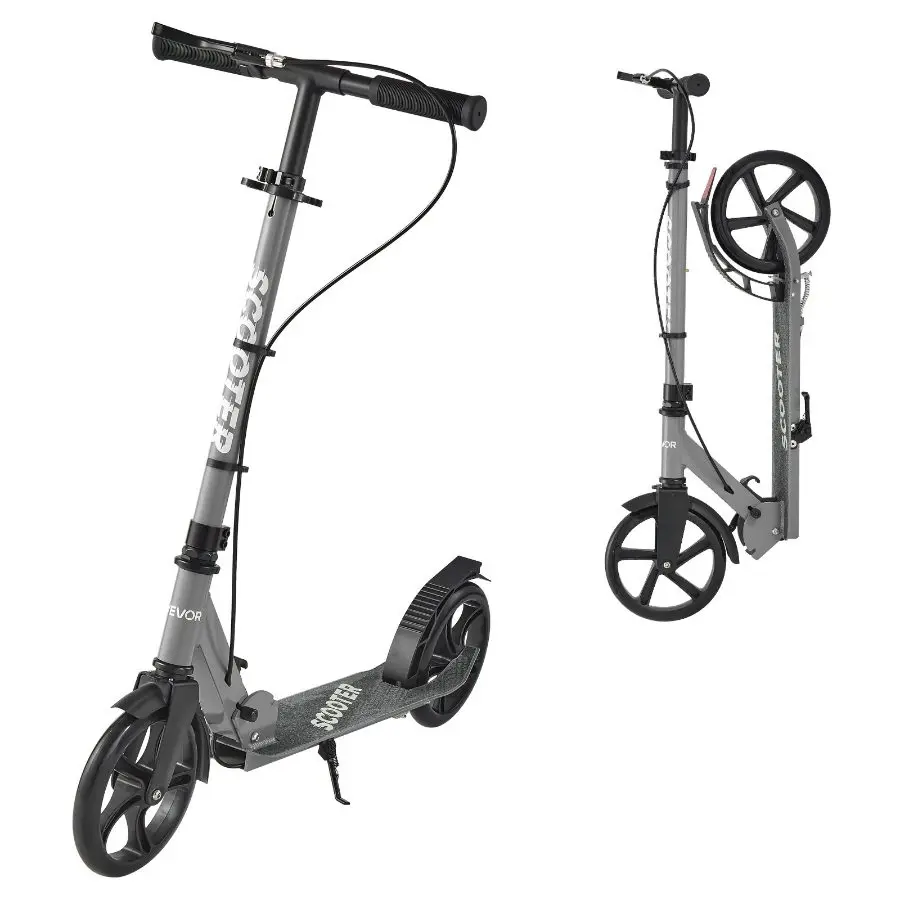 【DealsForYouDays】 VEVOR Kick Scooter for Kids Ages 8+, Teens Adults, 2-Wheel Toddler Scooter with Adjustable Height Handlebar, Wide Anti-Slip Deck, Foldable Lightweight Frame for Boys Girls up to 220 lbs, Gray