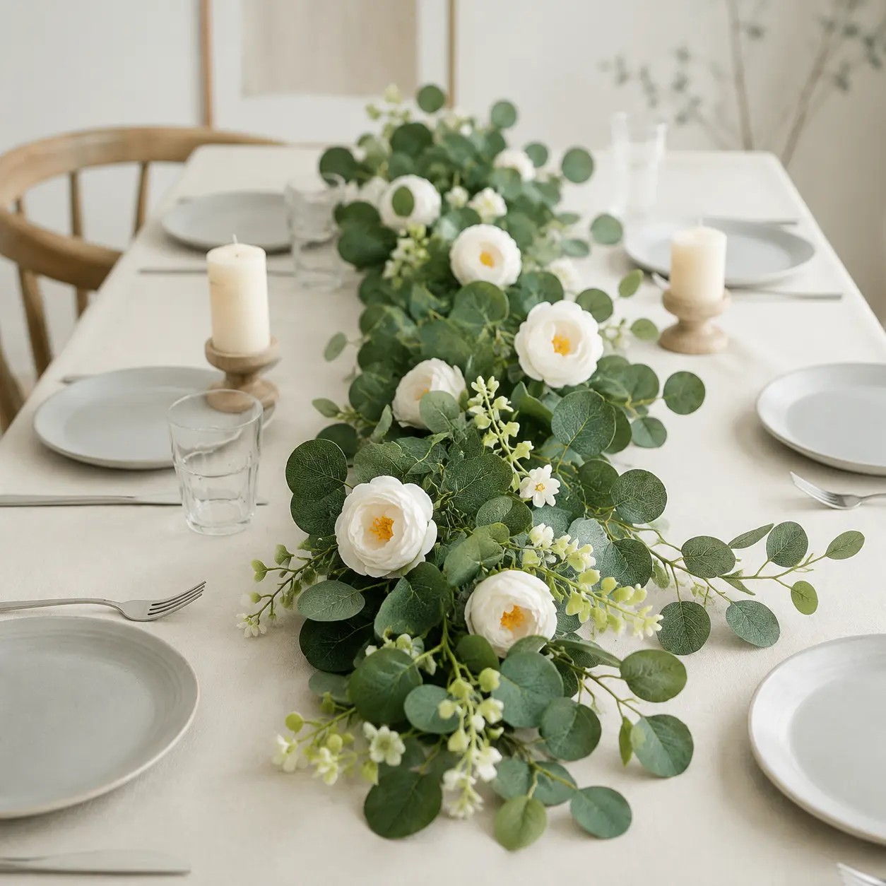 [fall decor]LUXGARDEN Artificial Eucalyptus Garland with Roses Fake Greenery Vines for Wedding Arch Fall Party Decor Realistic Faux Floral Hanging Plants Table Runner Home Centerpieces