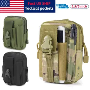 General Tactical Military Molle Mobile Phone Leather Bag, Waist Belt Pouch Crossbody Fanny Pack, Outdoor EDC Everyday Carry Utility Holster Wallet Bag for Hiking Camping Hunting Travel Casual Daily Use