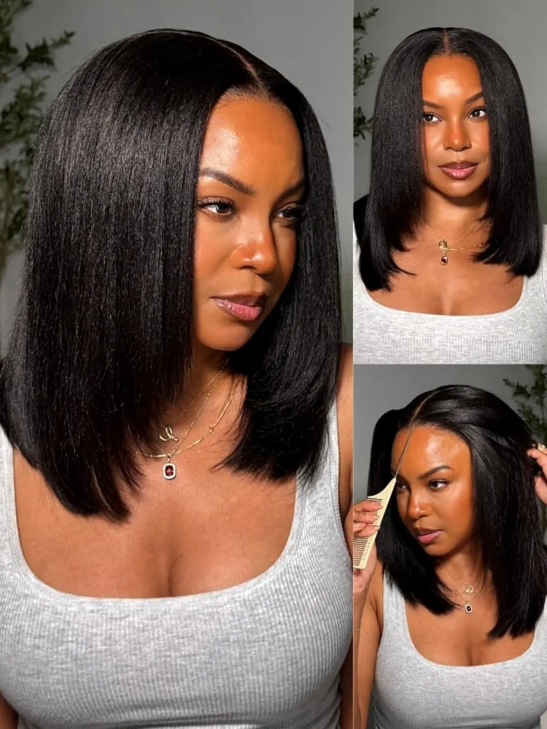 Yaki Straight Bob Drawstring Wig Human Hair 180% Density 5x5 Lace Glueless Wig Pre Plucked Pre Cut Ready to Go Short Yaki Bob Wig