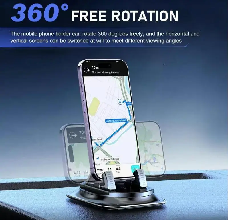 Dashboard Navigation Bracket, 360-Degree Rotation Automotive Phone Holder, UniversalSelf-Adhesive Non-Slip Car Phone Holder, forMost Cars, Car Mount