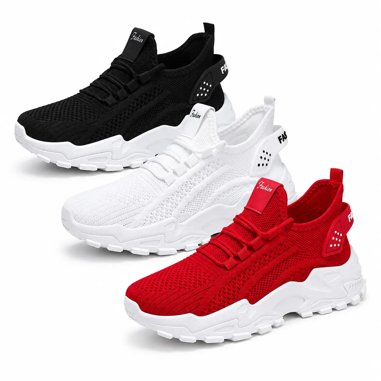 Women’s Knit Fabric Casual Trainers - Round Toe, Breathable, Lightweight, Chunky Sole Sneakers for Walking, Athletic Activities