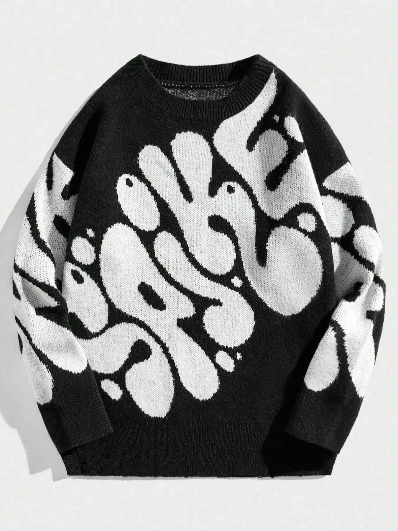 Men's Trendy Graffiti Prints Knit Sweater, Knitwear, Streetwear, Street Style Essential, Comfortable and Warm, Fitted Design, Fall & Winter Fashion