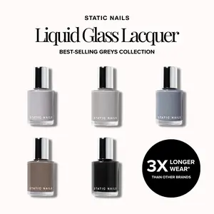 Static Nails Best-Selling Grey Liquid Glass Lacquer Collection- Lasts 3x Longer Than Other Nail Polish Brands- Chip-Resistant, Long-Lasting, Non-Toxic