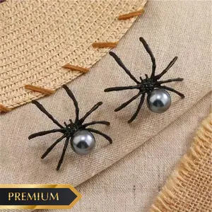 2pcs Halloween Theme Black Pearl Faux Insect and Spider Stud Earrings Elegant, Trendy, Women's Daily Wear