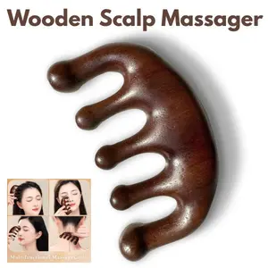 Handmade Wooden Scalp Massager & Wide Tooth Comb, 100% Natural Green Sandalwood Hair Brush for Luxurious Hair Care & Scalp Massage