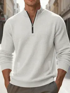 Men's Autumn Winter Fleece Pullover Athletic Hoodie, Half-Zip Design, Soft Warm Casual Sportswear, Suitable for Daily Wear