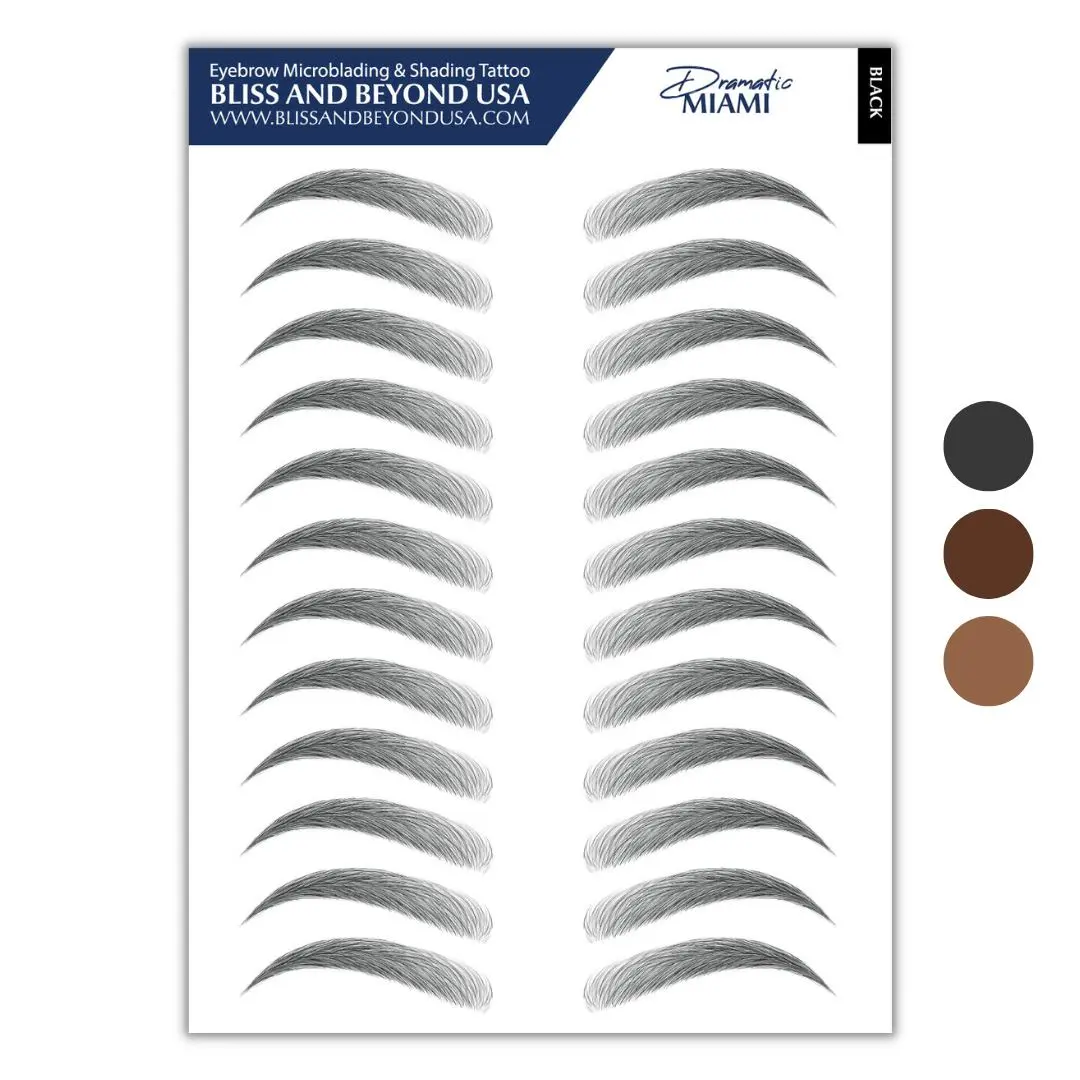 Waterproof Eyebrow Tattoo Stickers - Solution for hair loss. Bushy Tinted eyebrow tattoos.  Style: Dramatic - Miami
