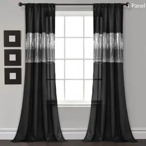 Lush Decor Night Sky Window Curtain Panel (Single Panel)- Sold Individually - 42"W x 63"/84''/95''/108''L or 84'' x 100''L, Multi-Colored Design, Soft Faux Silk Fabric with Sequins, Classic Style for Interior Decoration