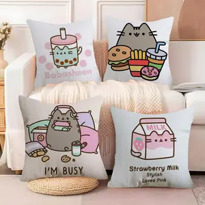 Cute P-PusheenS Cartoon Cushion Cover Soft Short Plush Fabric Double-Sided Print | Breathable Pillow Cover for Sofa Couch Bed | Skin-Friendly, Washable, Invisible Zipper, Anti-Dust Mite, Durable Material | Warm Winter Home Decor Gift